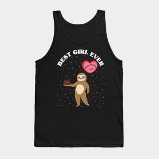 Happy birthday to the best girl ever, funny cute baby sloth holding a birthday cake Tank Top